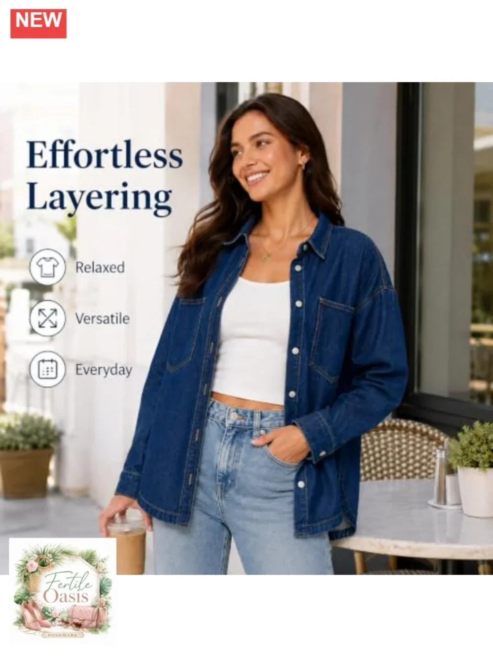 Oversized Denim Shacket Button Down Long Sleeve Casual Jacket